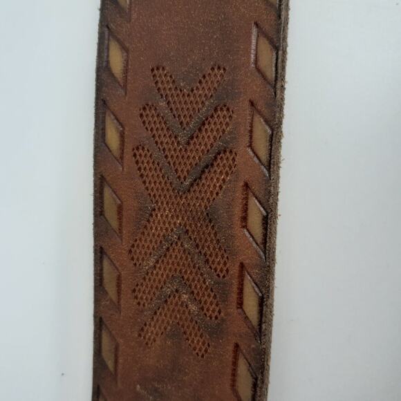 Lucky Brand Southwestern Pattern Machine Tooled Geometric Brown Leather Size 36 - Picture 4 of 13